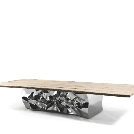 Tisch aus Holz und Edelstahl